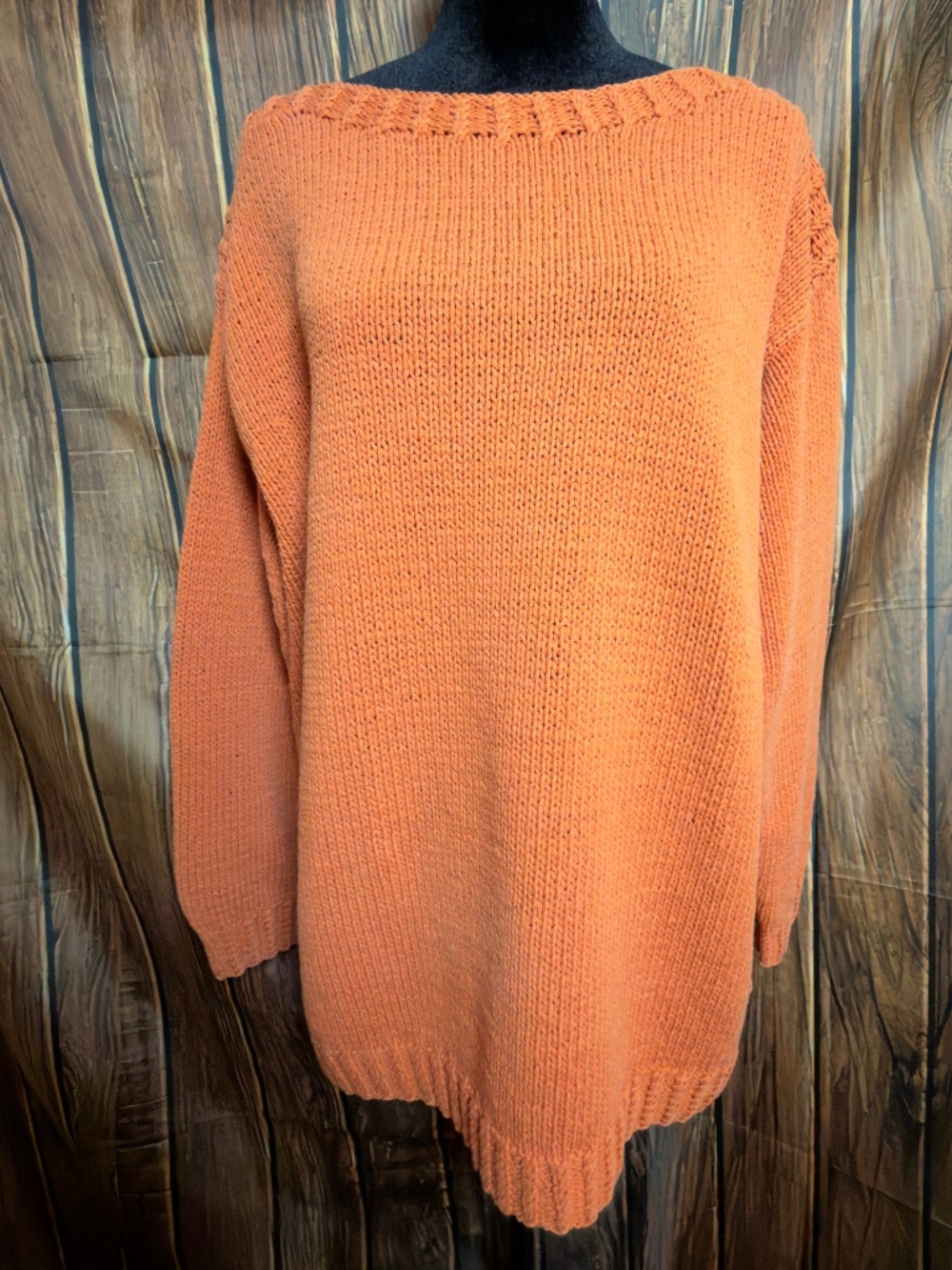 Vintage Lauren Ralph Lauren Hand Knit Sweater S Orange Oversized Boat Neck 90s